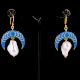 Blue Enamel and Pearl Crescent Moon Dangle Earrings for Women in Brass with 22k Gold Plating